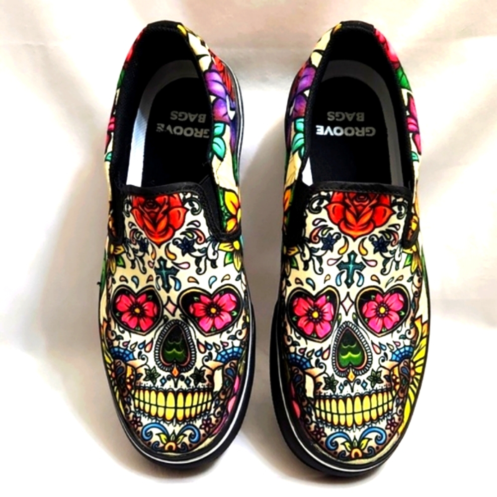 Groove Bags & Customkicks Sugar Floral Colorful Slip-on Sneakers (W Size 9)